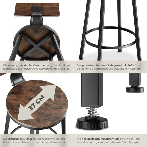 Barhocker Poole 4er Set Industrial Holz dunkel, rustikal