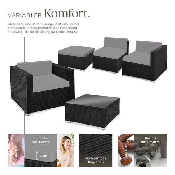 Rattan Lounge Milano schwarz/grau