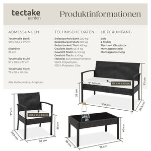 Rattan Sitzgruppe Sparta 3+1 schwarz