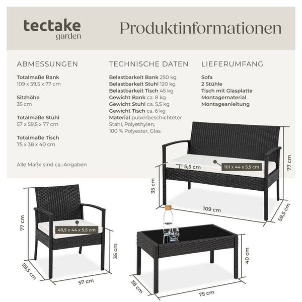 Rattan Sitzgruppe Sparta 3+1 schwarz