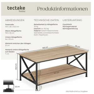Couchtisch Pittsburgh Industrial Holz hell, Eiche Sonoma