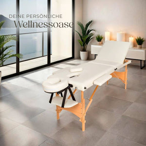 3 Zonen Massageliege-Set Daniel mit Polsterung, Rollen und Holzgestell beige