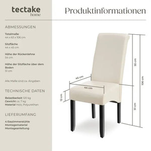 Esszimmerstuhl Massivholz Kunstleder creme 4er Set