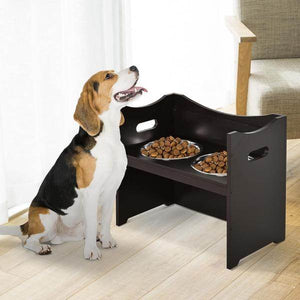 Fressnapf Hund höhenverstellbar Futterstation MDF Edelstahl Dunkelbraun