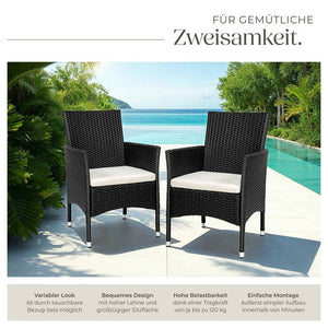 2er Set Rattanstuhl Nantes schwarz/beige