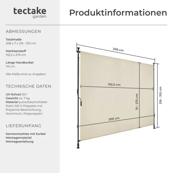 Klemmmarkise Taija beige 200 x 310 cm