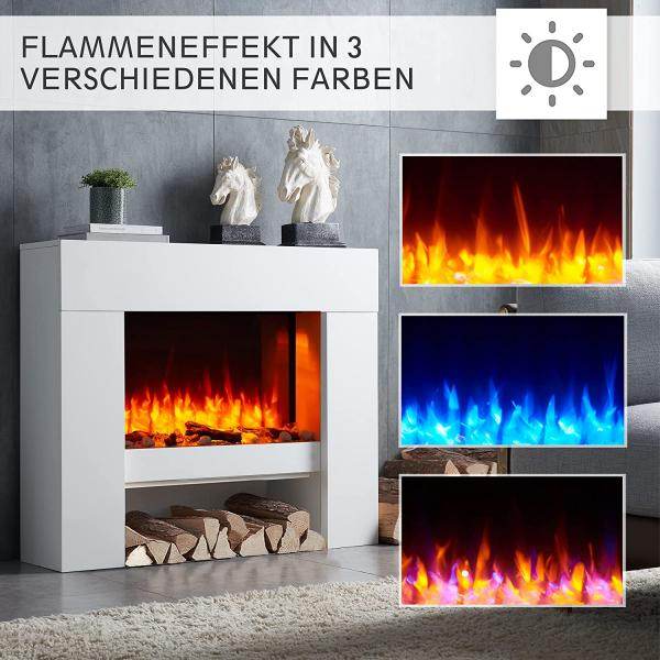BALDERIA Elektrokamin Naran 3D-Flammeneffekt Heizung 2000W Weiss