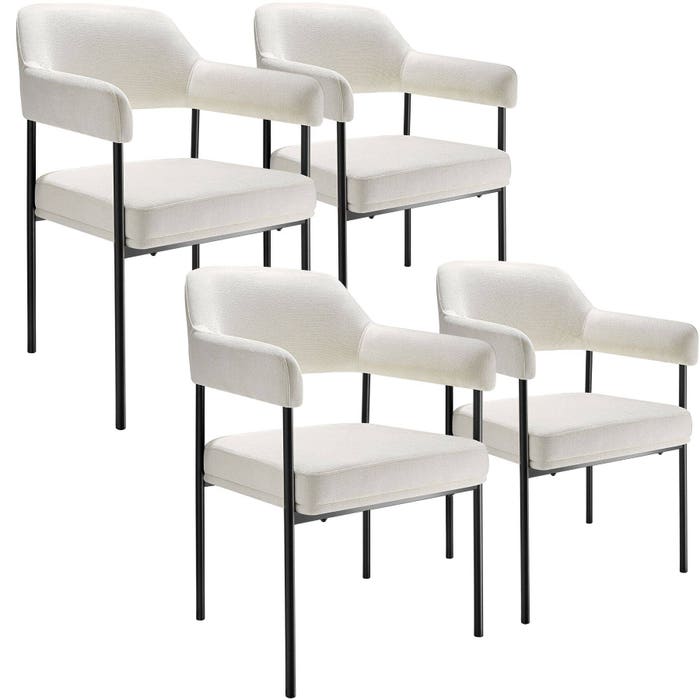 Fauteuil Doé, tissu tissé, blanc cassé/noir, lot de 4