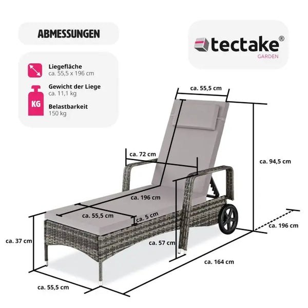 Sonnenliege Cassis Aluminium Rattan grau