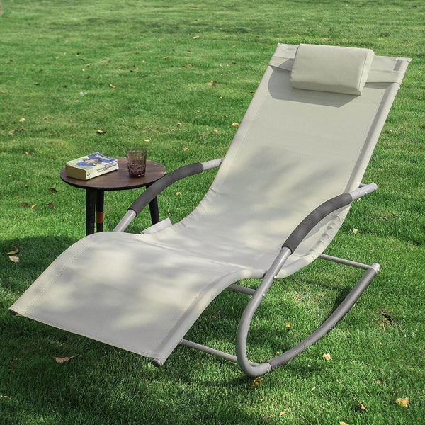 2-er Set Gartenliege Sonnenliege mit Tasche Liegestuhl Beige OGS28-MIx2