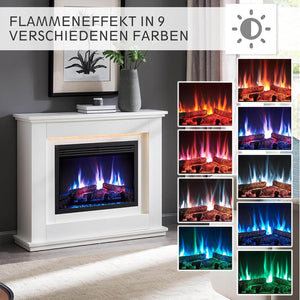 BALDERIA Baldur Elektrokamin mit Heizung bis 2000W, 3D-Flammeneffekt Weiss