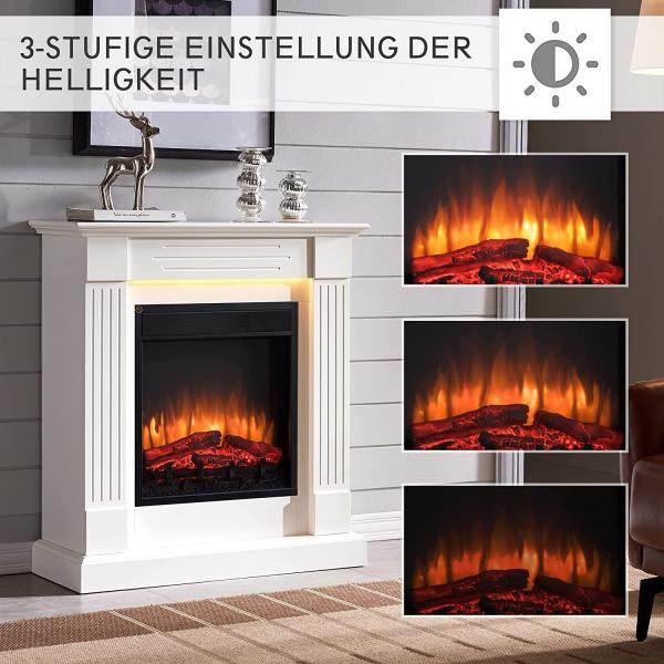 BALDERIA Elektrokamin Ladina 3D-Flammeneffekt Elektro Heizung 2000W Weiss