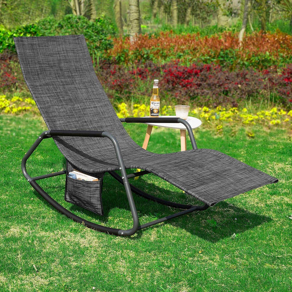 Gartenliege | Sonnenliege mit Tasche | Schaukelliege Schwarz/Grau | OGS47-MS
