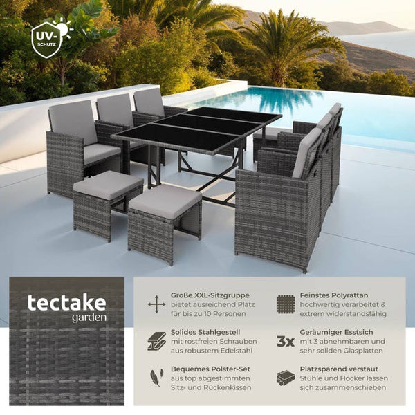 Rattan Sitzgruppe Malaga 6+4+1, hellgrau