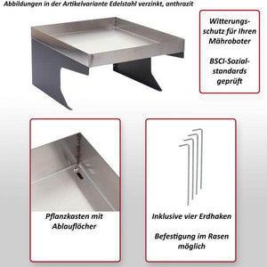 Mähroboter-Garage mit Pflanzkasten HWC-G60, Dach Unterstand für Rasenmäher, Metall 37x60x70cm ~ grau