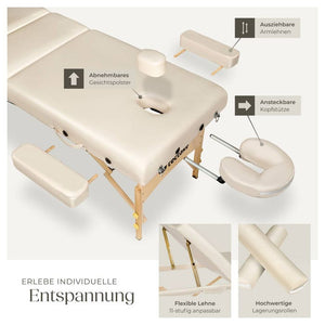 3 Zonen Massageliege-Set Somwang mit 7,5cm Polsterung, Rollen und Holzgestell beige