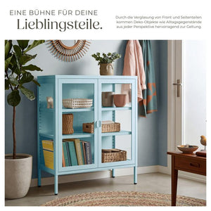 Metallvitrine Baker mit Glastüren grau/blau