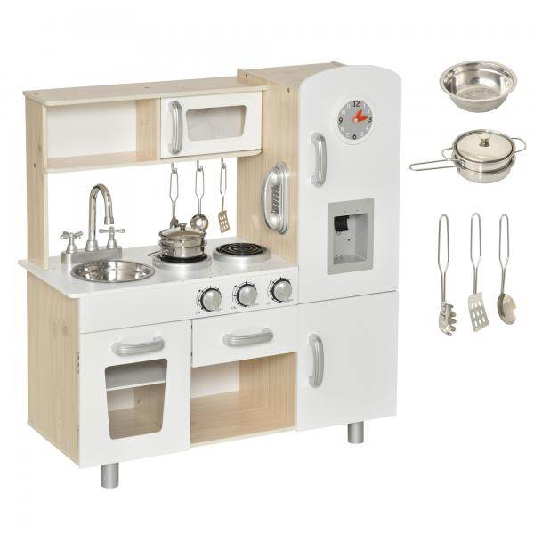Kinderküche mit viel Zubehör Spielküche Kiefer MDF Weiss