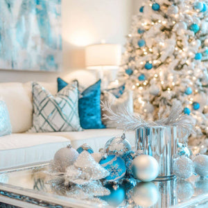 64er Set Weihnachtskugeln silber/blau