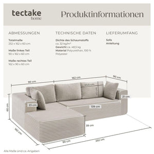 Sofa Relax Boneless L-Form Samtcord beige
