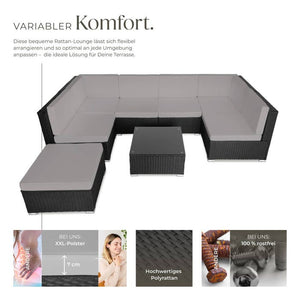 Rattan Lounge Venedig - schwarz/grau