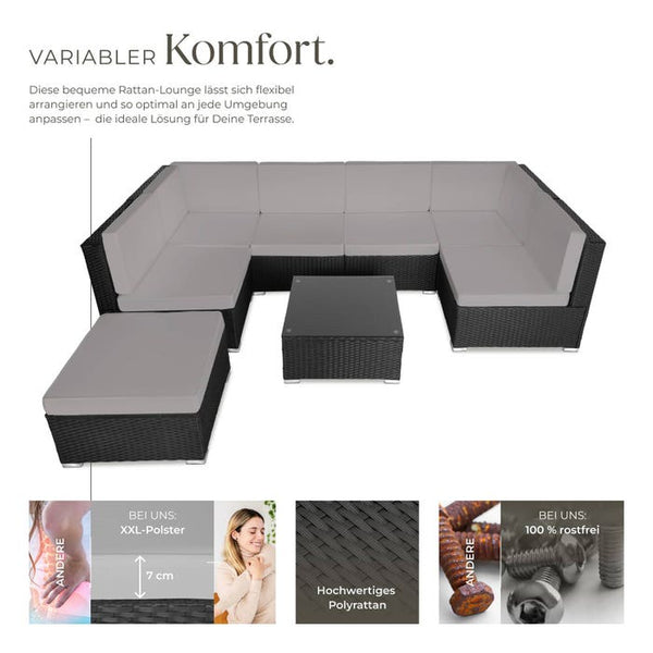 Rattan Lounge Venedig - schwarz/grau