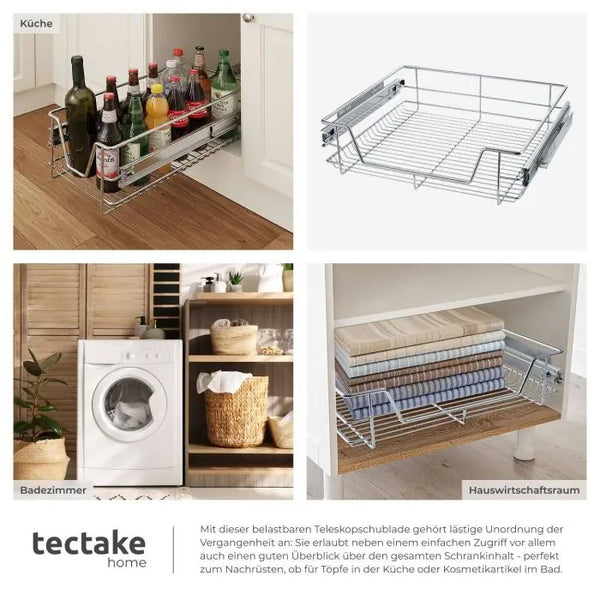 Teleskopschublade verchromt grau für 60 cm Schränke, 4er Set