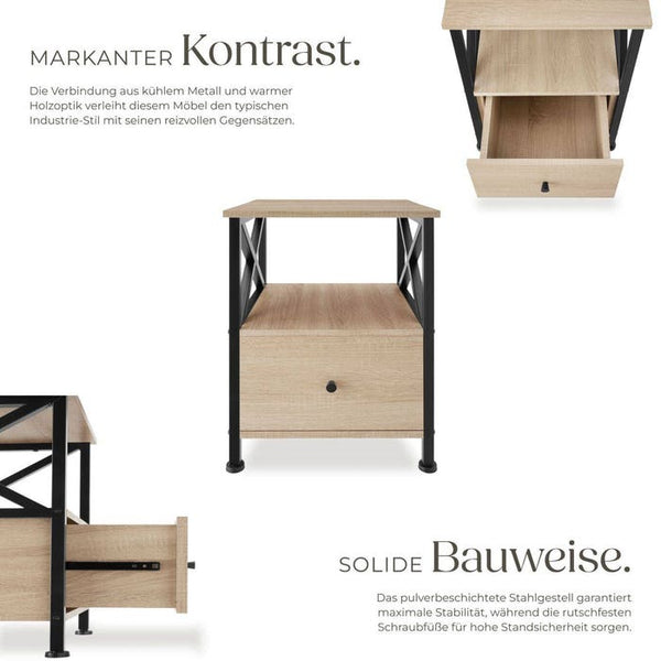 Nachttisch Falkirk Industrial Holz hell, Eiche Sonoma