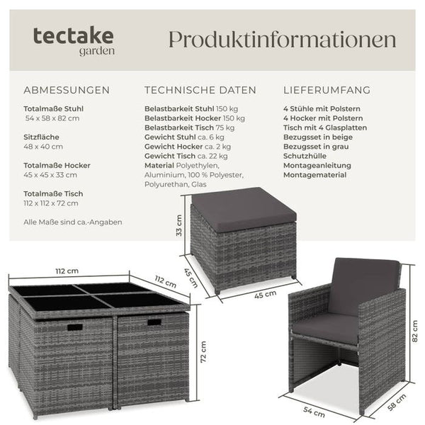 Aluminium Rattan Sitzgruppe Manhattan 4+4+1, grau