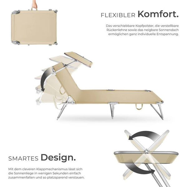 Gartenliege 4-stufig mit Kopfpolster, beige