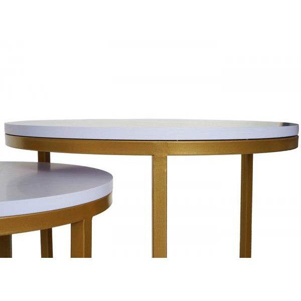 2er-Set Beistelltisch Kaffeetisch Nachttisch Loungetisch, Marmor-Optik FSC-zertifiziert MDF ~ weiss-gold