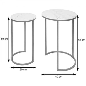 2er-Set Beistelltisch Kaffeetisch Nachttisch Loungetisch, Marmor-Optik FSC-zertifiziert MDF ~ schwarz-gold