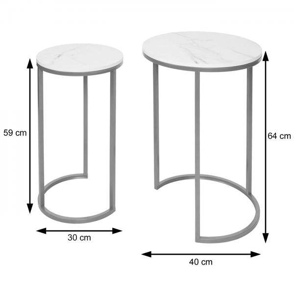 2er-Set Beistelltisch Kaffeetisch Nachttisch Loungetisch, Marmor-Optik FSC-zertifiziert MDF ~ schwarz-gold