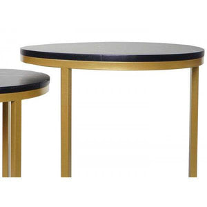 2er-Set Beistelltisch Kaffeetisch Nachttisch Loungetisch, Marmor-Optik FSC-zertifiziert MDF ~ schwarz-gold