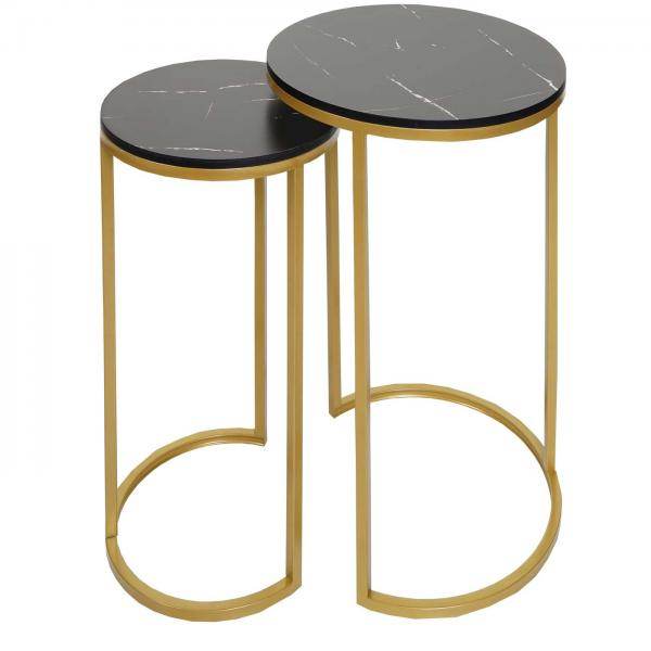 2er-Set Beistelltisch Kaffeetisch Nachttisch Loungetisch, Marmor-Optik FSC-zertifiziert MDF ~ schwarz-gold