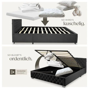 Polsterbett Daytona mit LED und Stauraum Samtoptik schwarz 180 x 200 cm