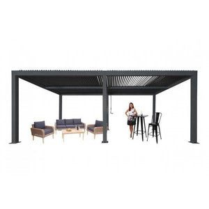 Pergola HWC-L46, Gartenpavillon Lamellen-Pavillon, 11cm-Aluminium-Gestell, Regenrinne sturmfest, 3x6m ~ anthrazit