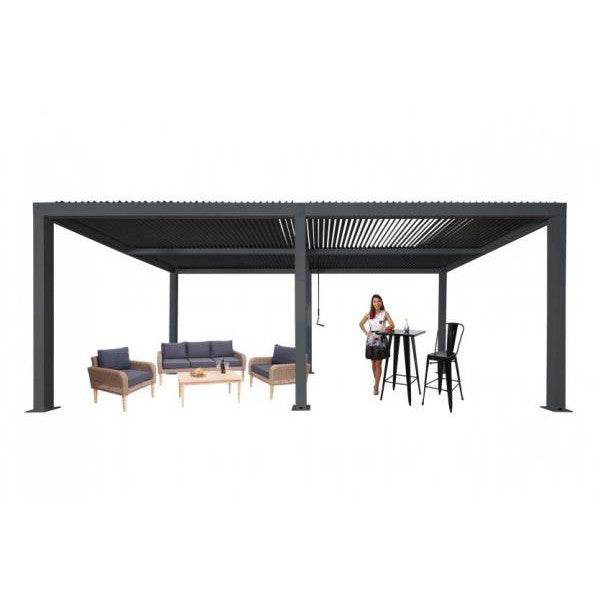 Pergola HWC-L46, Gartenpavillon Lamellen-Pavillon, 11cm-Aluminium-Gestell, Regenrinne sturmfest, 3x6m ~ anthrazit