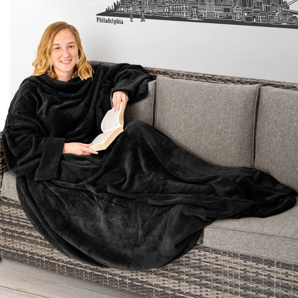 Kuscheldecke mit Ärmeln, schwarz