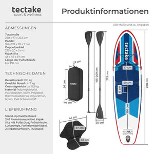 Stand-Up Paddle Board 2in1 Poseidon rot/blau 288 cm ohne Kamerahalterung