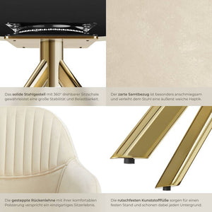 Samt-Drehstuhl Lona créme/gold pro Stück