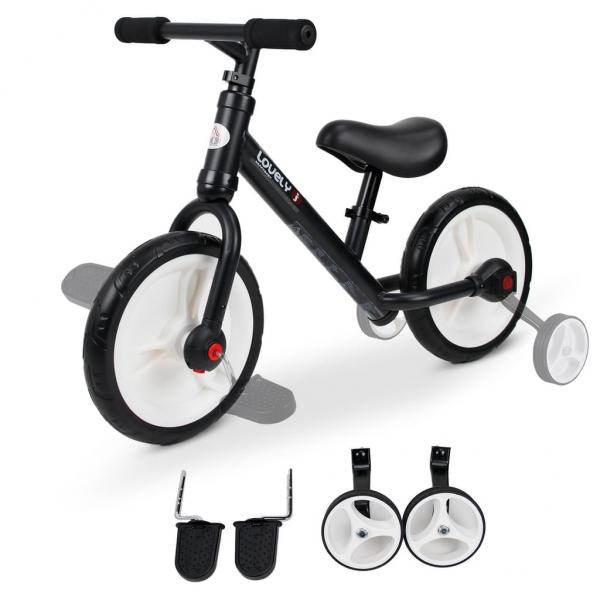 Laufrad Kinderfahrrad Lauflernrad 2-in-1 Stützräder Pedale 2-5 Jahre PP Schwarz