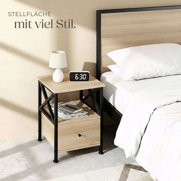 Nachttisch Falkirk Industrial Holz hell, Eiche Sonoma