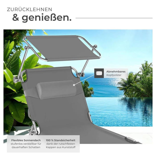 2 lettini da giardino, 4 livelli, con poggiatesta, grigio