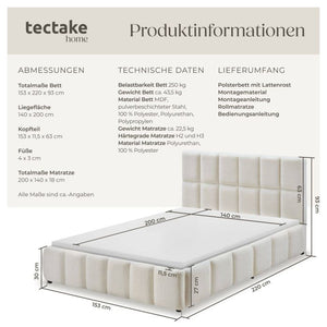Bettset Polsterbett mit Matratze Teddy creme 140 x 200 cm