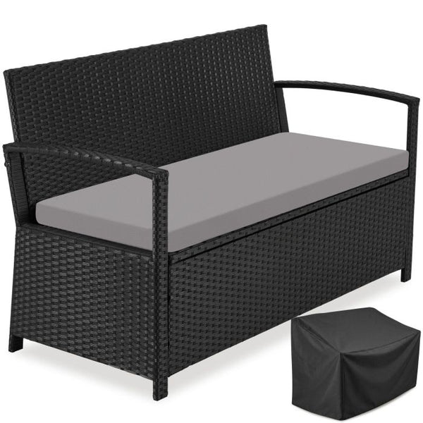 Rattan-Gartenbank Vecchia 2-Sitzer mit Stauraum schwarz