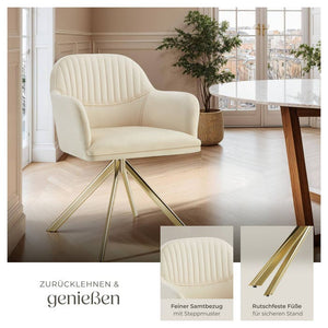 Samt-Drehstuhl Lona créme/gold 6er Set