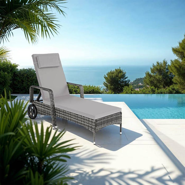 Rattan Sonnenliege grau/hellgrau