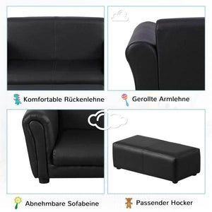 Kindersofa mit Hocker Sofa Sessel Kinder Kindersessel PVC schwarz
