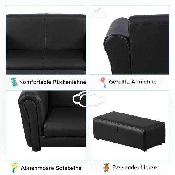 Kindersofa mit Hocker Sofa Sessel Kinder Kindersessel PVC schwarz